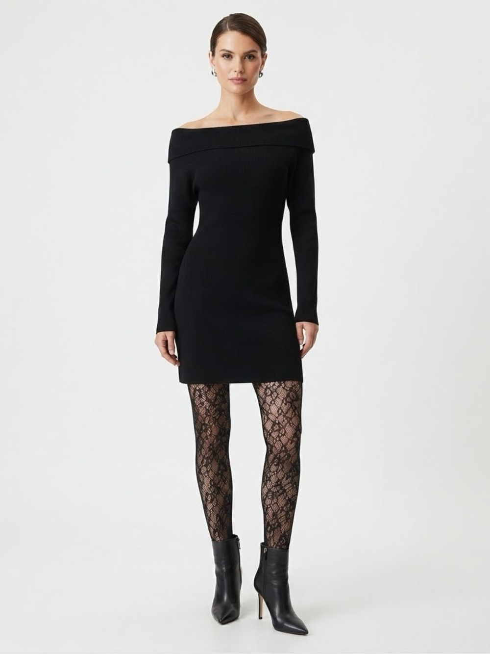 Black Off-Shoulder Sweater Dress